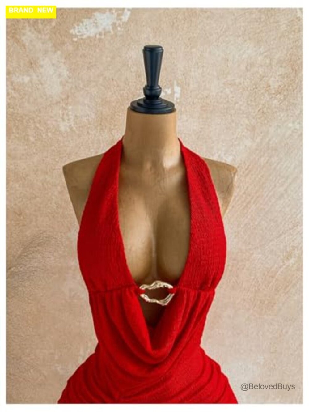 Women's Sexy Deep V Neck Halter Mini Dress Backless Metal Ring Bodycon Party - Picture 3 of 5